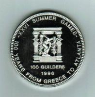 100 Guilders 1996, Y*49, 100 Jahre Olympische Spiele der Neuzeit, Diskuswerfer , KN/versilbert 