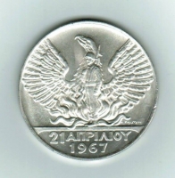 100 Drachmai 1967, Nat. Revolution, Silber 