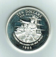 10 Dollars 1988, 500. Jtg Entdeck. Amerikas, Silber 