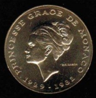 10 Francs 1982, Zum Tode von Fürstin Grace von Monaco / Rose, AlNBro, in Dose 