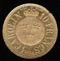 Schweden, 1 Carolin 1868 (10 Francs), Karl XV. König von Schweden, aus dem Haus Bernadotte, Gold 