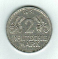 Deutschland: 2 D-Mark 1951, 'G', 'Ähren,Weintrauben und Weinlaub' 