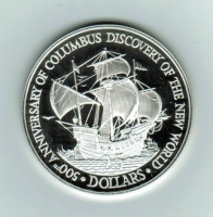 25 Dollars 1989, 500. Jtg Entdeckung Amerikas, Silber 