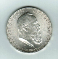 5 Mark 1911, J*50, Silber, Luitpold Karl Joseph Wilhelm von Bayern / Haus Wittelsbach / Prinzregent 1886-1912 für Ludwig II. und dann Otto I., Silber 