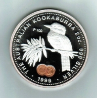 Australien: 2 Dollars 1999, Kookaburra 'Privy/100 = Penny' 2 Unzen Feinsilber 1.500 Exemplare 