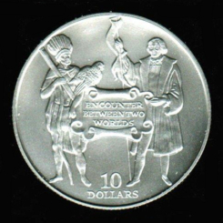 Barbados: 10 Dollars 1992, Y*53, Kolumbus und Karibe, ohne 'Santa Maria' im Hintergrund, 500x, matt 