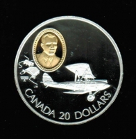20 Dollars, 1992, Doppeldecker Curtiss JN-Canuck, gen. Jenny, Aluetui + Zertifikat, Silber mit Goldinlay 