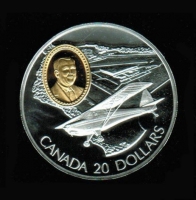 20 Dollars 1995, 'Fleet C-FEAI 80 Canuck', 1 Unze Feinsilber/0,8g 999 Goldinlay in Dose + Zertifikat 