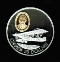 20 Dollars 1992, Gipsy Moth, 1 Unze Feinsilber/0,8g 999 Goldinlay in Dose 