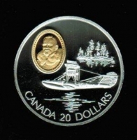 20 Dollars 1994, Curtiss HS-2L, in Aluetui mit Zertifikat, Silber mit Goldinlay 