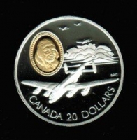 20 Dollars 1990, Bomber 'Lancaster 638 AVRO', Aluetui + Zertifikat, Silber / Goldinlay 