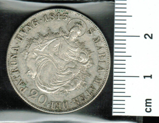 Ungarn-Österreich / Habsburg: 20 Kreuzer 1843 B (H*281), Ferdinand I., Patrona Hungariae 