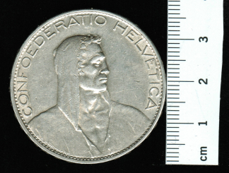 Schweiz 5 Franken, 1925 B,KM 38: Alphirt / Wertseite 