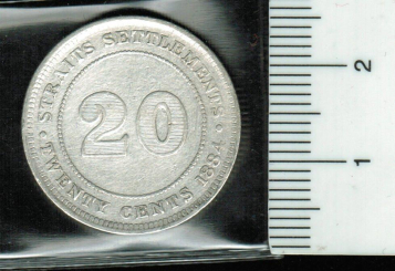 Straits Settlements/Malaysia: 20 Cents, 1884 (S15), unter brit. Hoheit, Wertseite/Victoria, Silber 