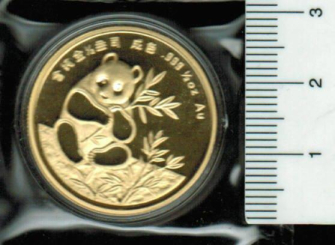 China: 1/2 Unze Gold, 1990 'Panda', Munich International Coin Show 1990, welts. 1.500 Ex, in Dose versiegelt in Folie + Zertifikat 