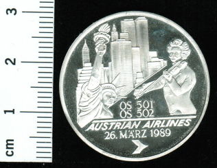 Österreich: 1. Flug der 'AUA' nach New York, 9,8 / 835 Silber 