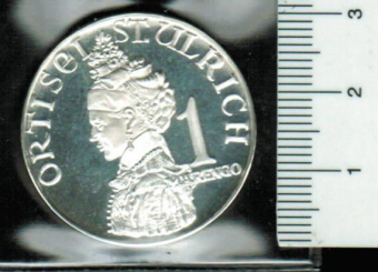 1 Marengo, o.Dat. für Süd-Tirol (Marengo) 'Ortisei-St.Ulrich': Trachtlerin/Sonne: 10g/925 Silber 