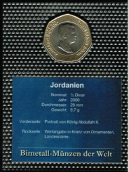Weltkursmünzen: Jordanien: 1/2 Dinar, 2000: König Abdullah II. 