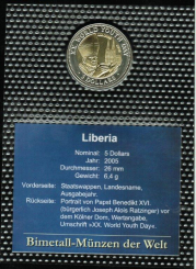 Liberia: 5 Dollars, 2005: Papst Benedikt XVI 