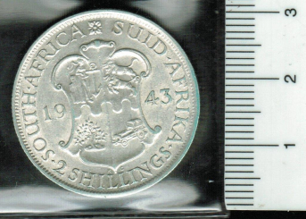 Südafrika: 2 Shillings, 1943 (KM*29): Wertseite/George VI., 11,31/800 Silber, Topqualität 