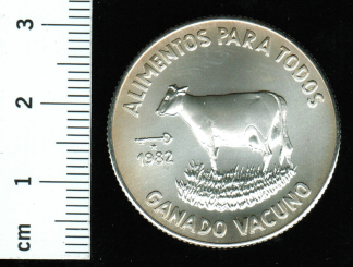 FAO  Konferenz in Managua, Y*102, 5 Pesos 1982, Silber 
