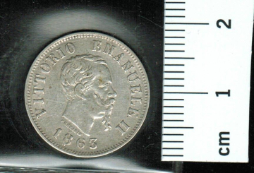 Italien: 50 Centesimi, 1863: Vittorio Emanuelle II./Wertseite, 1 x in Folie 