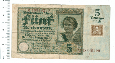 5 Rentenmark 1926, Rosenberg # 332F 
