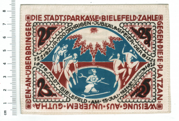 Bielefeld: 25 Mark 1921 (Stoffgeld / Notgeld) 