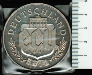 Deutschland, Ver. Europa, 1994, ECU-Wappen/ Brandenburger Tor, 50g/999 Silber 