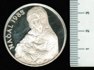 Andorra : 20 Diners 1985 (Y*26): Maria mit Jesuskind / Wappen, 16/900 Silber in Dose 