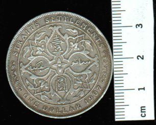 Straits Settlements/Malaysia: 1 Dollar, 1907, an der Meeresstrasse von Melaka, 26.9568/900 Silber 