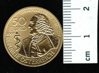 Österreich: 50 Euro, 2007: Gerald van Swieten 10 g Feingold 