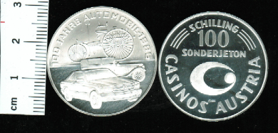 Österreich: 100 Schilling  1986, 100 Jahre Automobil, Silber 