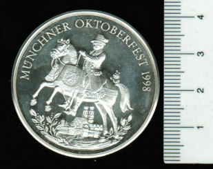 Bayern/Deutschland: Oktoberfest, 1998: Reiterbildnis/kgl. bayr. Wappen, 24,66/1000 Silber im Etui (Silbermedaille) 