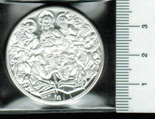 Religion / Christliche Motive: Abendmahlszene / angen. Christusporträt, 14,97/9999 Silber 