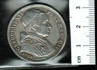 Vatican/Kirchenstaat: 50 Baiocchi = 1/2 Scudo, 1834, #Pagani 217, Papst Gregor XVI / Bekenntnis, Silber 