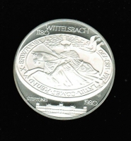 Deutschland/Bayern: 800 Jahre Dynastie Wittelsbach, Herren von Bayern / Reitersiegel, 40g/999 Silbermedaille 