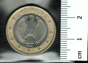 Deutschland/Fehlprägung: 1 Euro, 2002 - 'F', radial ausgerichtete Sterne, RAR 