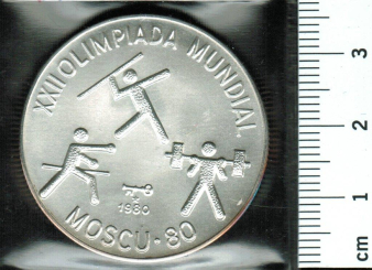 CUBA: 10 Pesos, 1980 (Y*51), XXII Olympiade in Moskau mit Sportfiguren, 18 g/999 Silber 