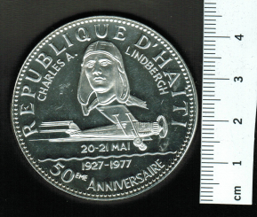 Charles A. Lindbergh, Y*134: Spirit of St. Louis, 50. Jahrestag / 100 Gourdes, 1977, 43g/925 Silber, nur 214 Exemplare weltweit 