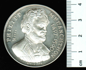 Gedenkprägung zum 500. Geburtstag von Philipp Melanchthon, 31,1gr Feinsilber in Dose/Etui u. Zertifikat 