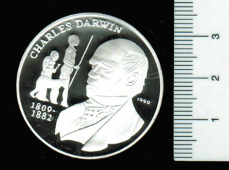 Afrika/Kongo: 1.000 Francs, 1999, Charles Darwin/Wertseite, Silber in Dose 