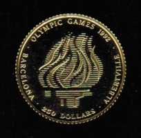 250 Dollars 1991, Olympisches Feuer, in Dose, Gold 