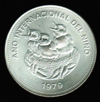 100 Colones 1979, Internationales Jahr des Kindes / Vogelnest, Silber 