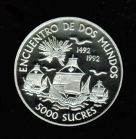 5.000 Sucres 1991, Flotte von Chr. Columbus, in Dose, Silber 