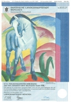 München: Franz Marc: Blaues Pferd, 6 1/2% Teilschuldverschreibung, DM 100,- (1995-2005), Mantel + Bogen nicht entwertet 