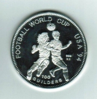 100 Guilders, 1996, FIFA-Fußball-Weltmeisterschaft USA, KN-versilbert, 2.000 Exemplare 