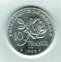 Monaco: 10 Francs, 1982, Zum Tode v. Grace Kelly, 30.000 Exemplare, Silber 