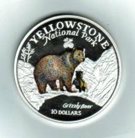 Cook Inseln: 10 Dollars 1996, Grizzly / Yellowstonepark, Silber/Bunt 