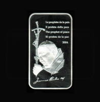 10 Francs 2004, rechteckig, Papst Johannes Paul II., in Kapsel, Silber 